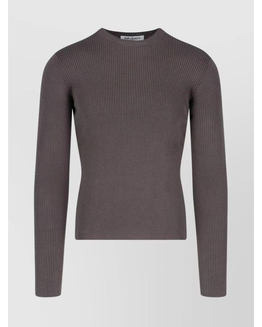 Our Legacy Gray Ribbed Texture Crewneck Sweater With Long Sleeves for men