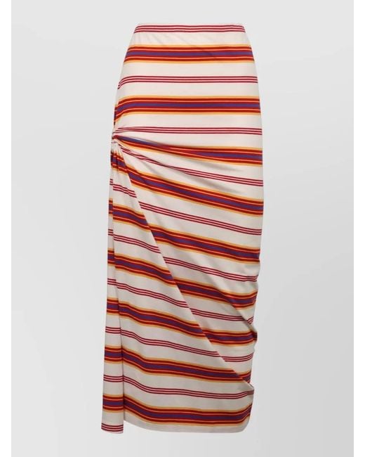 Rabanne Red High Waist Striped Midi Cotton Skirt