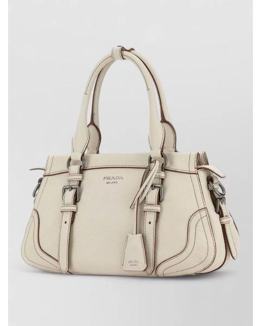 Prada Natural Leather Shoulder Bag Structured Shape