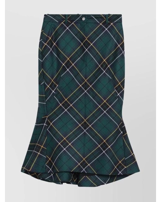 McQueen Green Wool Tartan A-Line Skirt
