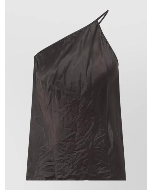 Rick Owens Black Cupro One-Shoulder Top