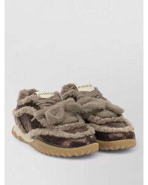Pinko Brown Calf Leather Low-Top Sneakers