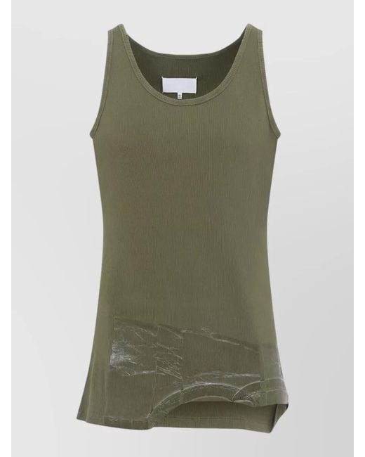 Maison Margiela Green Sleeveless Top Asymmetrical Hem Ribbed Neckline for men