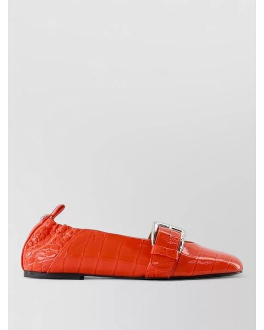 Ganni Red Butterfly Loafers Leather Buckle Detail