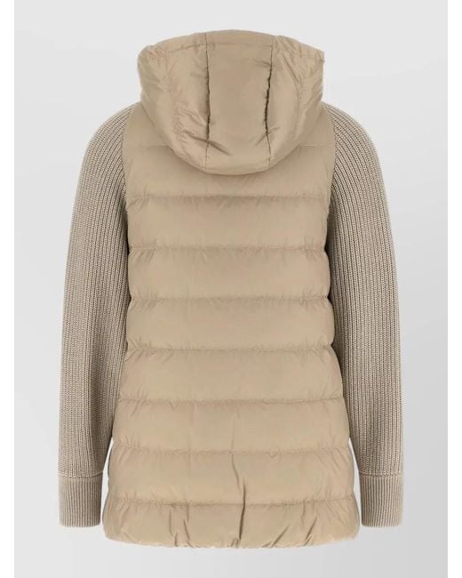 Brunello Cucinelli Natural Shiny Zipper Pull Quilted Down Jacket