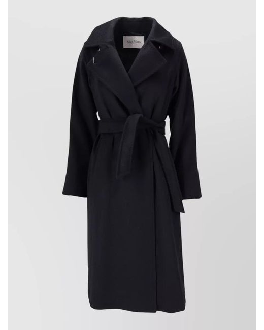 Max Mara Blue Belted Mid Length Coat Notched Lapels
