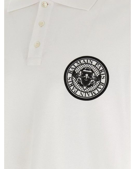 Balmain White Cotton Short-Sleeve Polo Shirt for men