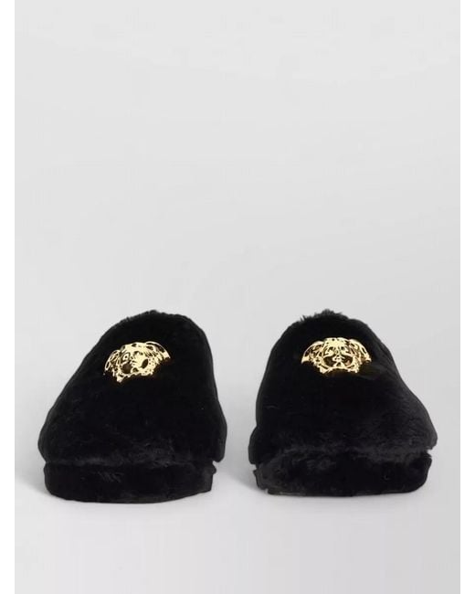 Versace Black Slippers Jellyfish Faux Fur Detail