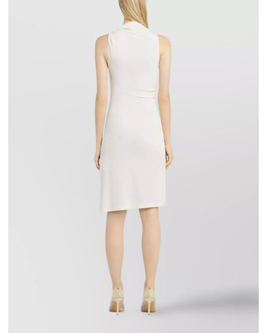 Courreges White Asymmetric Sleeveless Mock Neck Knee-Length Dress