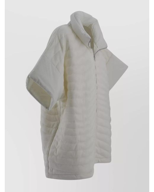 Herno Gray Quilted Short-Sleeve Funnel-Neck Puffer Poncho for men
