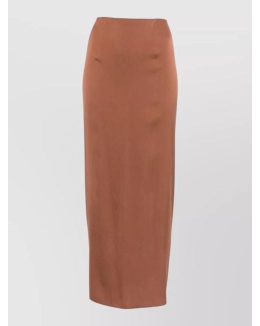 Silk95five Brown French Tie Waist Midi Pencil Skirt