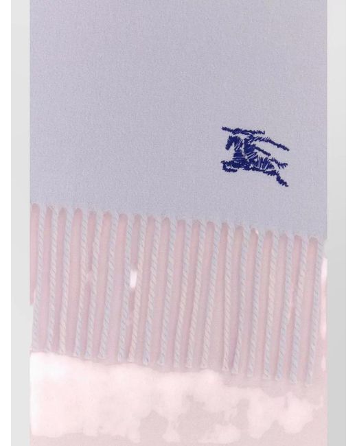 Burberry Blue Cashmere Reversible Scarf Featuring Fringe Detail