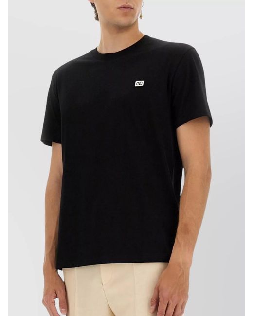 Valentino Black Cotton Ribbed-Crew-Neck Short-Sleeve T-Shirt for men
