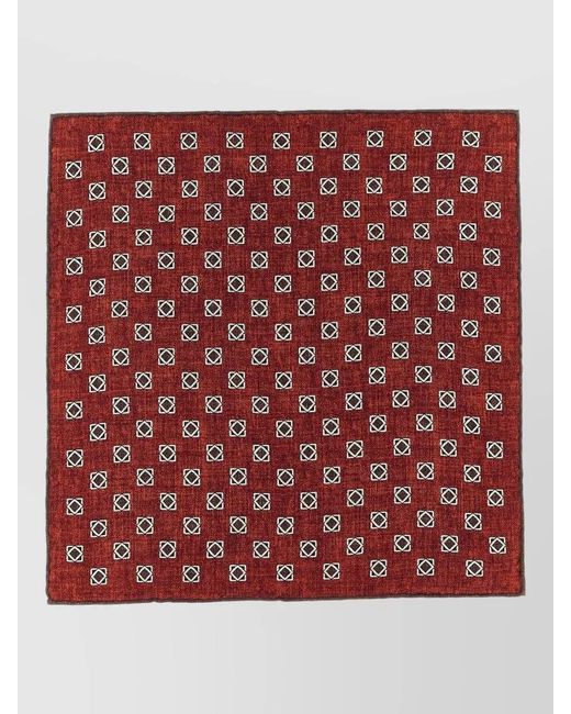 Brunello Cucinelli Red Silk Geometric-Print Double-Sided Pocket Square for men