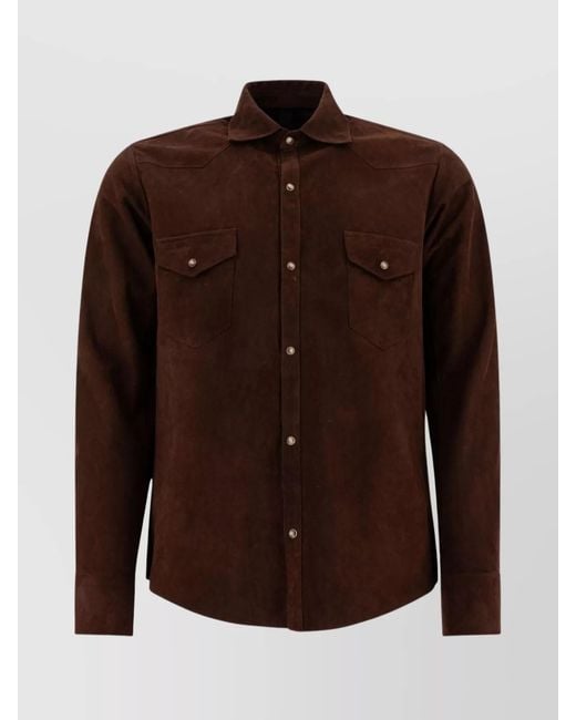 Tagliatore Brown Lamb Leather Shirt Jacket for men