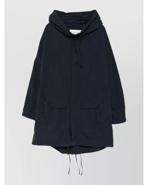 Dries Van Noten Blue Long Hooded Coat Relaxed Fit Drawstring Hem for men