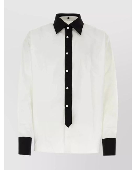 Prada White Oversize Cotton Poplin Shirt With Detachable Cuffs And Collar for men
