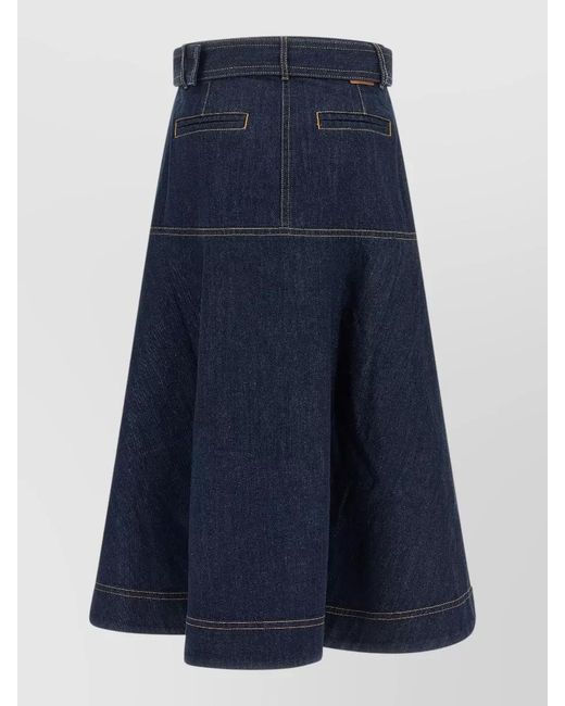 Zimmermann Blue Denim High-Rise A-Line Midi Skirt