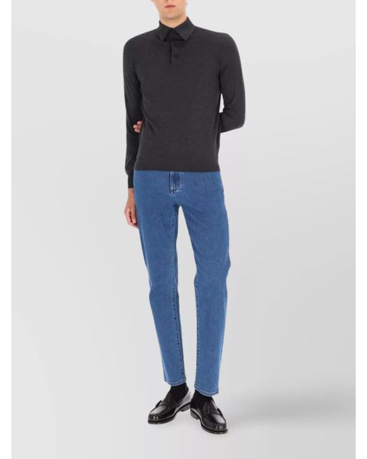Zegna Blue Cashmere Silk Polo Shirt for men