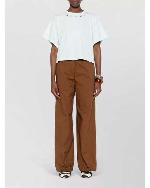 Forte_forte White Cotton T Shirt Cropped Round Neck Embroidery