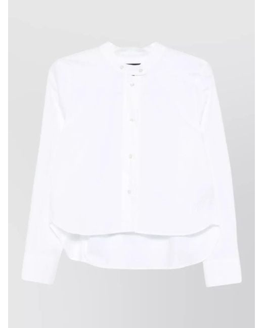 Emporio Armani White Cotton Shirt Band Collar Cuffed Sleeves