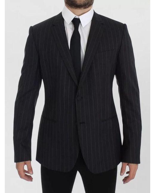 Dolce & Gabbana Blue Striped Slim-Fit Wool Blazer for men