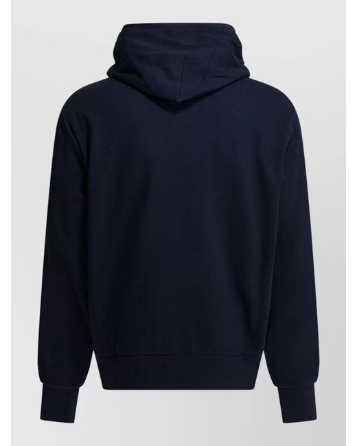 Polo Ralph Lauren Blue Hooded Logo Sweatshirt Kangaroo Pocket Ribbed Hem for men