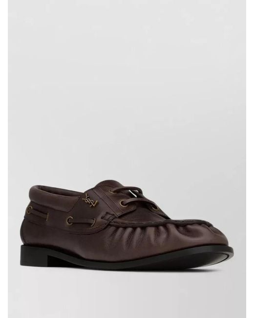 Saint Laurent Brown Boat Loafer Smooth Leather Moccasin Shoe for men