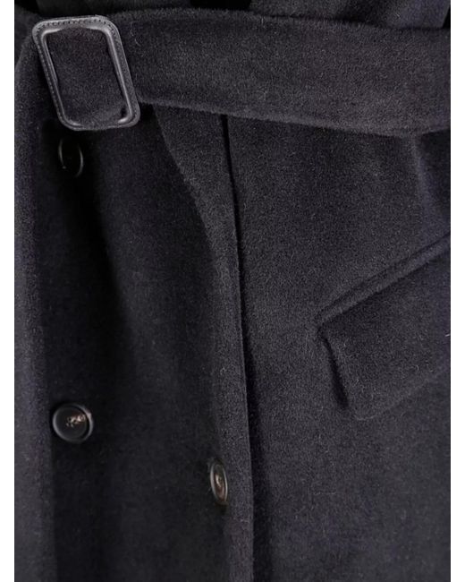 Tagliatore Black Angora Wool Double-Breasted Coat