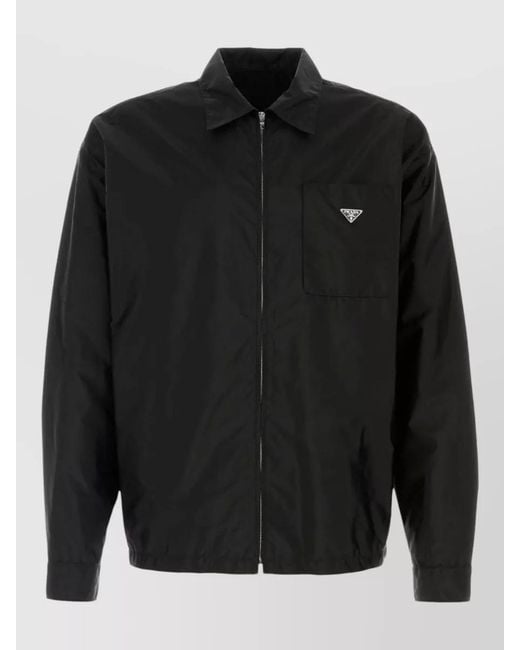 Prada Black Re Nylon Shirt Button Cuffs Collared Design for men