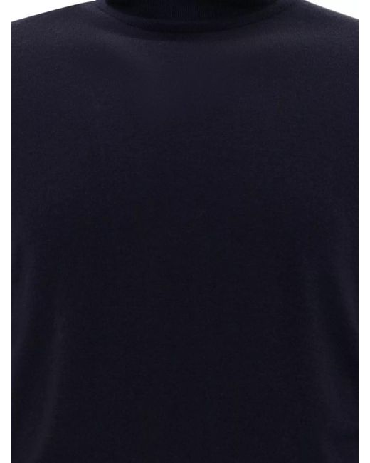John Smedley Blue Merino Wool Turtleneck Jumper for men
