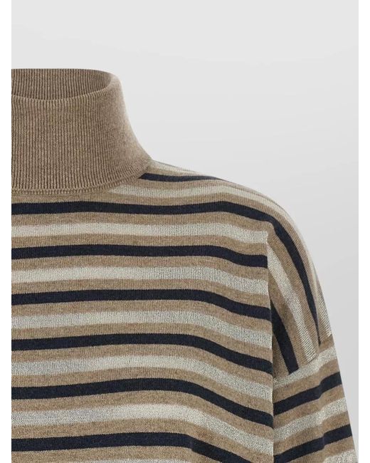 Brunello Cucinelli Multicolor Lamé Stripe Ribbed Knit Cropped Sweater