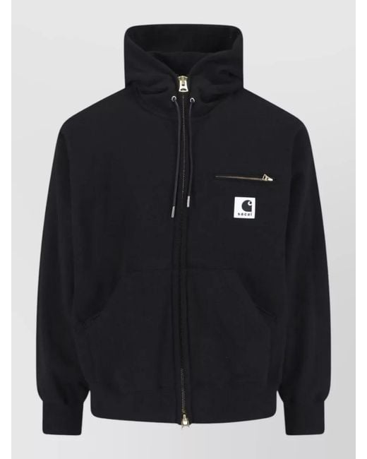 Sacai Blue Hooded Jacket Zip Chest And Kangaroo Pocket for men