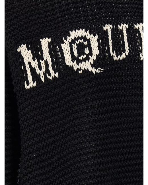 McQueen Black Logo-Print Long-Sleeve Sweater for men