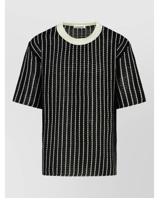 Jil Sander Black Cotton Crochet T-Shirt for men