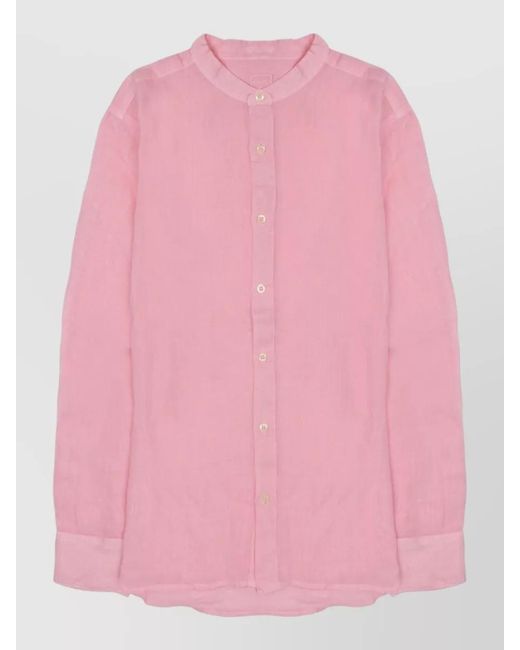 120% Lino Pink Linen Slim Fit Long Sleeve Shirt for men