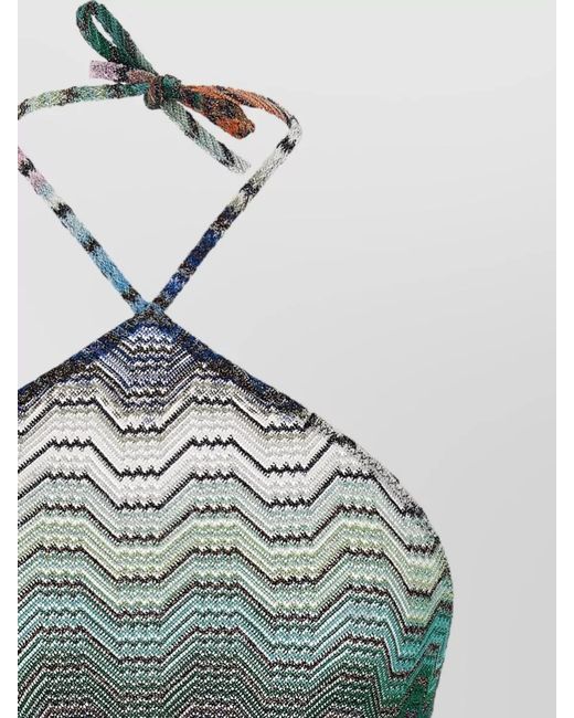 Missoni Gray Zigzag Knit Halter Swimwear Top