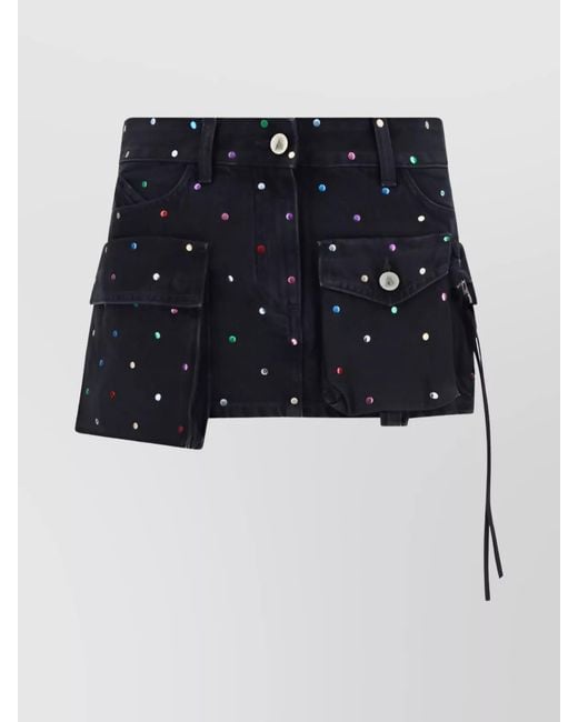 The Attico Blue Denim Embellished Thigh-Length Asymmetric Skirt