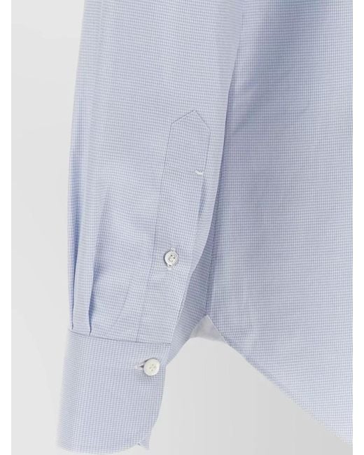 Finamore 1925 Blue Napoli Button Down Collar Gingham Shirt for men
