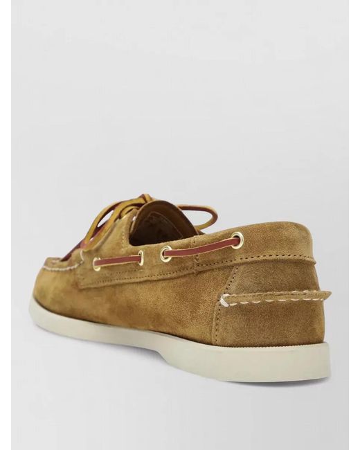 Sebago Brown Suede Boat Shoes Rubber Sole Eyelets Stitch for men