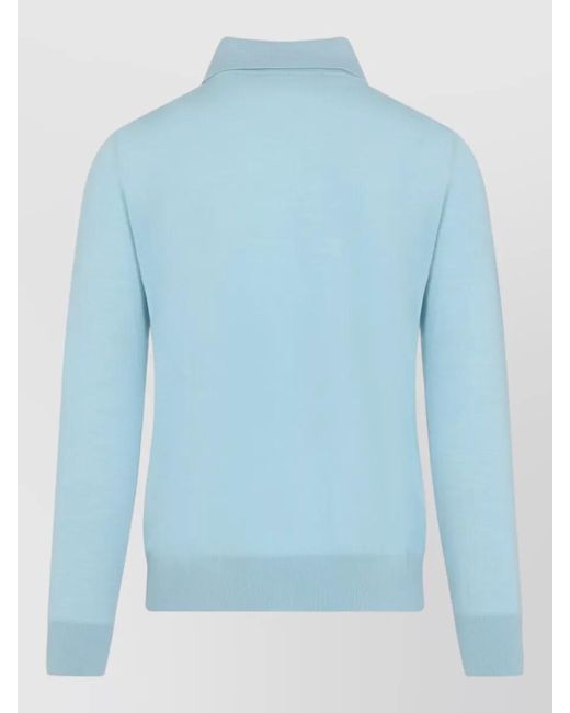 Giorgio Armani Blue Virgin Wool Ribbed Polo Sweater for men