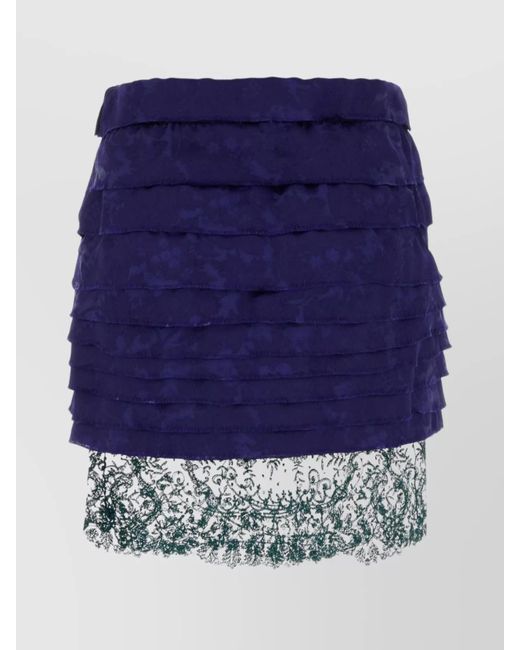 Saint Laurent Blue Jacquard Mini Skirt Lace Hem