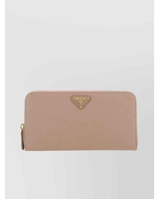 Prada Natural Textured Leather Wallet With-Tone Hardware