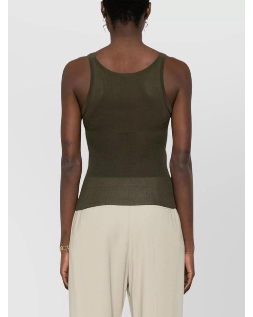 Max Mara Green Silk Fine-Ribbed Scoop-Neck Sleeveless Tank Top
