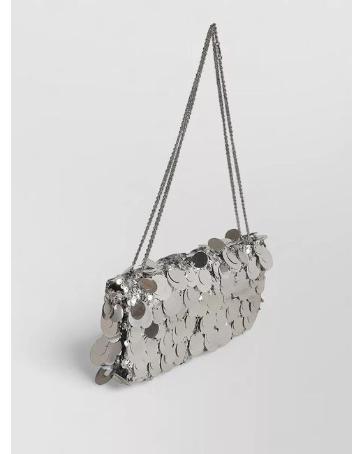 Rabanne White Rectangular Sequin Shoulder Bag Chain Strap