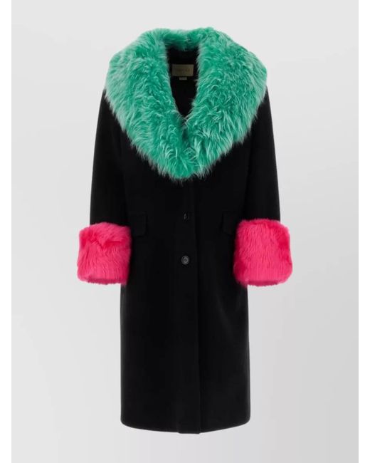 Gucci Black Wool Blend Coat With Fur Collar And Cuffs