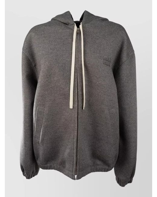 Miu Miu Gray Knit Hooded Jacket Elasticated Cuffs Long Sleeves