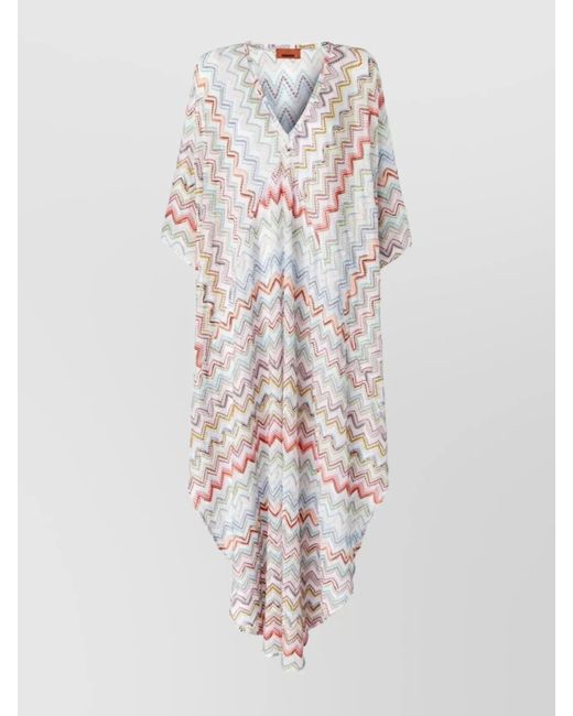 Missoni White Long Kaftan With 3D Zig-Zag Lamé