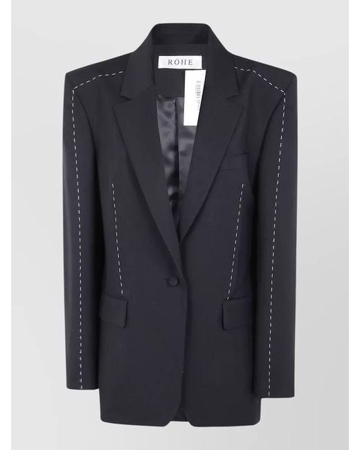 Rohe Blue Tailored Blazer Contrast Stitching Notched Lapel