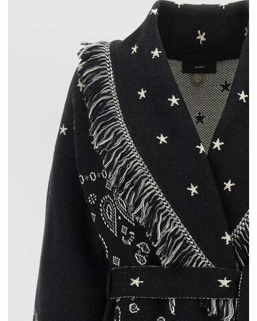 Alanui Black Bandana Long Coat Fringe Stars Paisley Belt